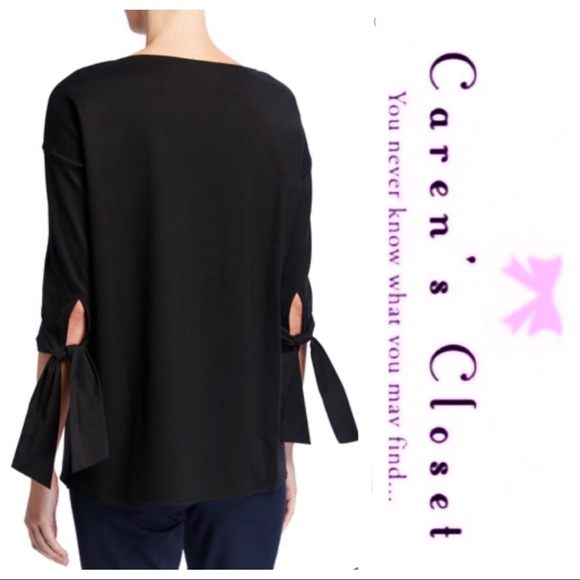 NWOT Layfayette 148 Black Catriona Bow Sleeve Top - Picture 2 of 8